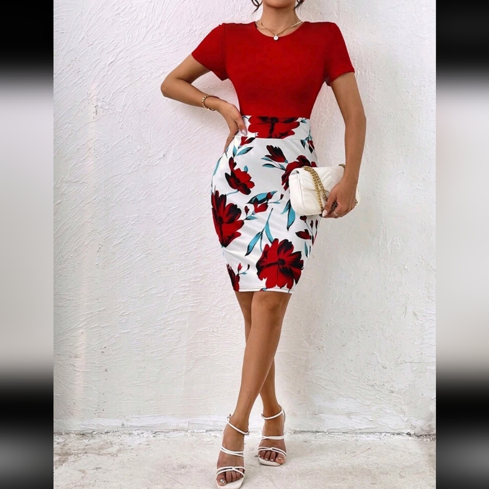 Red and White Floral Dress
